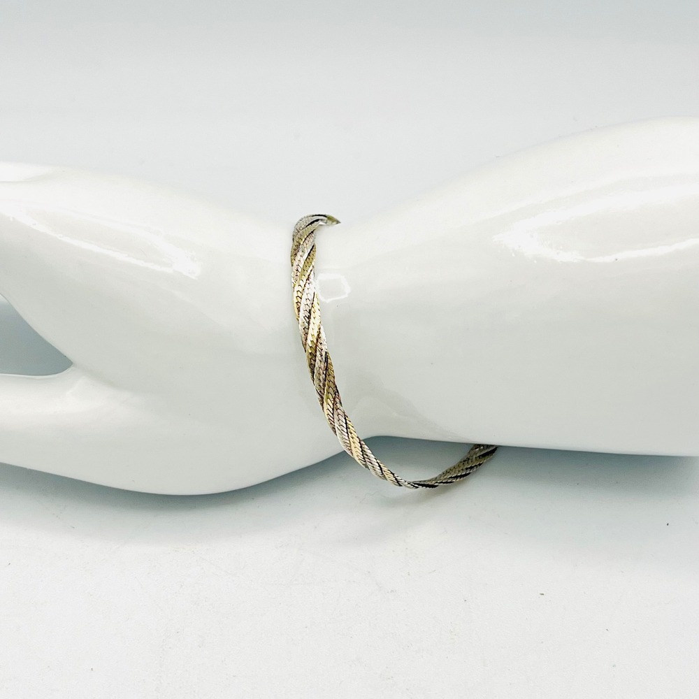 Milor Italy Gold Sterling Silver Two Tone Braided Herringbone Bracelet 7.5"